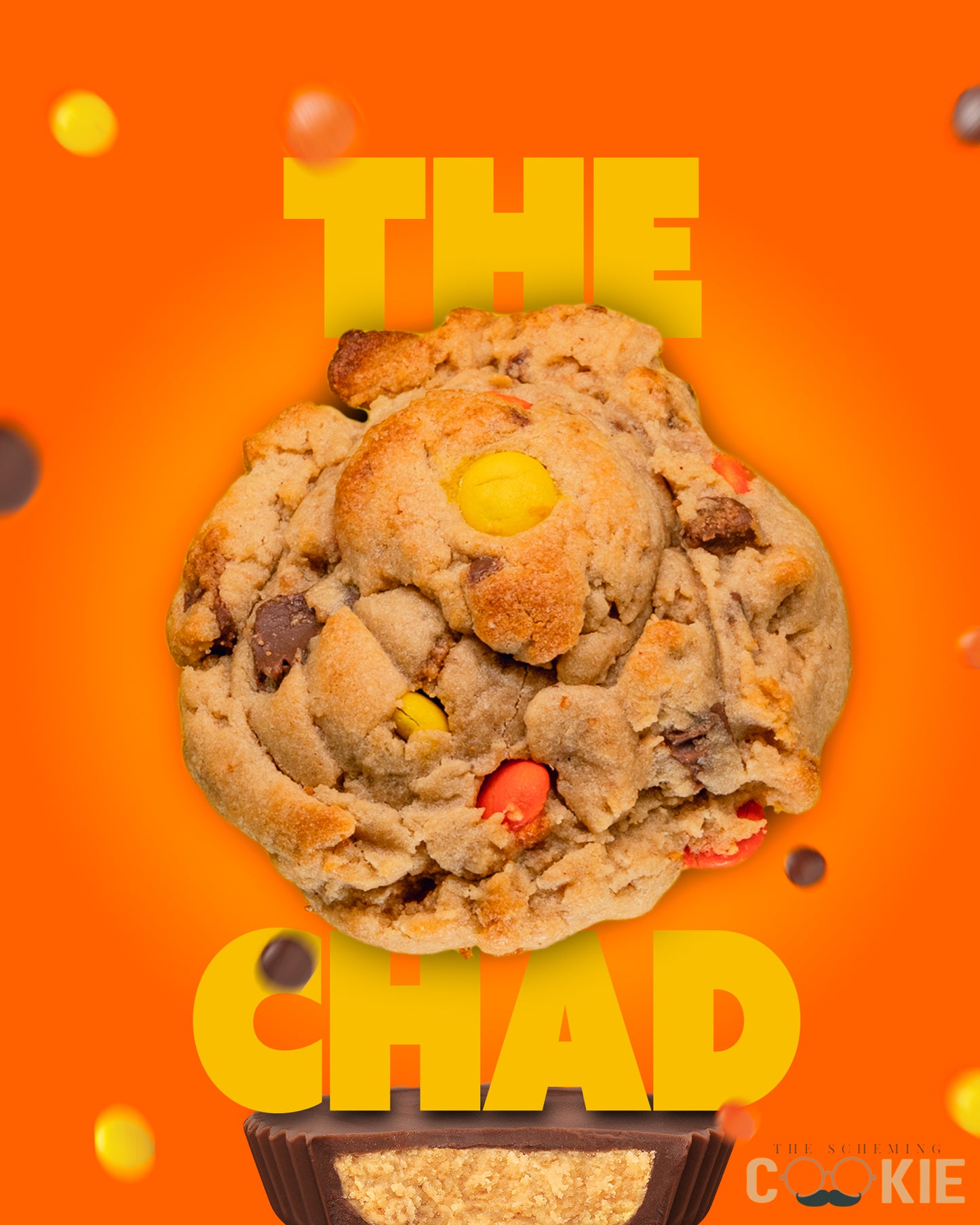 Chad, the Peanut Butter Cookie from The Scheming Cookie, 28g protein, close-up of a golden-brown cookie with peanut butter filling.