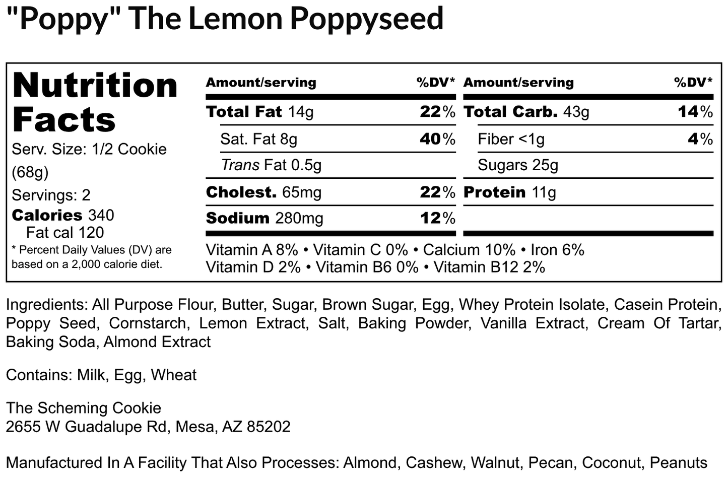 Poppy, The Lemon Poppyseed Cookie (22g of Protein)