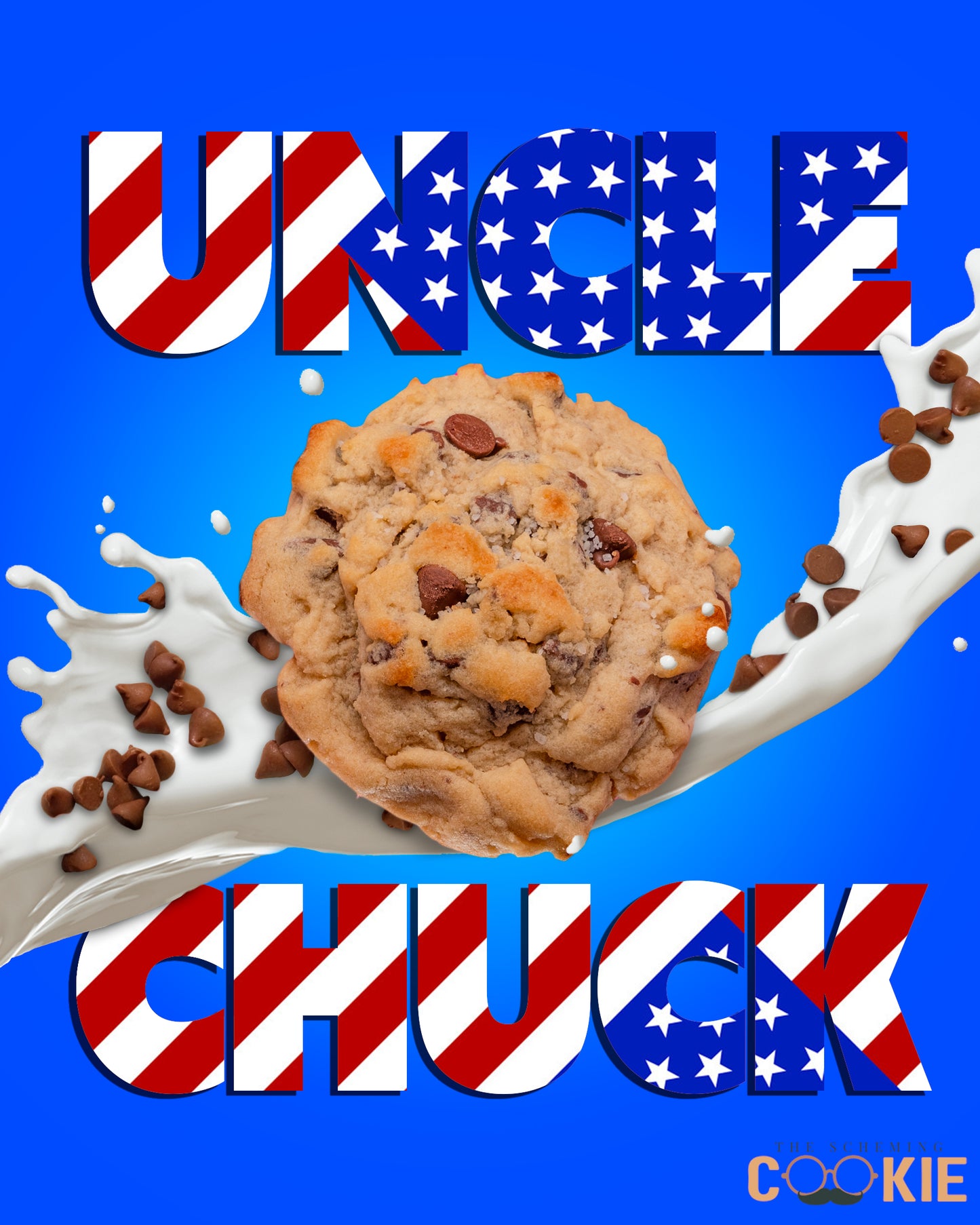 Uncle Chuck The Chocolate Chip cookie from The Scheming Cookie with 20g protein, showcasing a chocolate chip cookie on a plate.